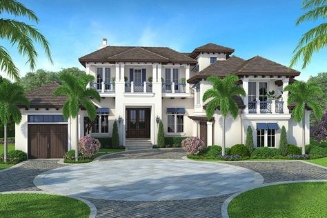 Beach Style House Plans, Beach House Plan, Florida House Plans, Mediterranean Exterior, Mediterranean Mansion, Mediterranean Interior, Mediterranean Modern, Coastal House Plans, Mediterranean Style Homes