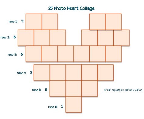 25 Photo Heart Collage -- I didn't see simple templates after a quick search so I created a couple of them. Hope this is helpful to others as well. ~m. 25 Photo Heart Collage, Photo Wall Collage Boyfriend, Polaroid Heart Template, Heart Pictures Love Photo Ideas, Heart Layout For Pictures On Wall, Diy Heart Photo Collage, Bedroom Wall Photo Collage, Photos Heart Collage, Heart Collage Wall