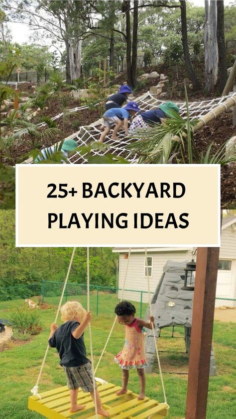 Create an enchanting kids' paradise in your own backyard! 🌈🏡 Elevate their playtime with exciting activities like a customized obstacle course, a thrilling nature scavenger hunt, or an inspiring outdoor art studio. Witness their imagination and eagerness flourish amidst the great outdoors. It's time to craft unforgettable memories and turn your backyard into their beloved playground! Explore the joy of #BackyardPlaytime, embark on thrilling #OutdoorAdventures, and unleash endless creativity! Simple Backyard Playground, Fresco, Garden Play Area Ideas Diy, Landscaped Play Area, Diy Backyard Playground Cheap, Diy Garden Playground, Epic Backyard Playground, Grown Up Playground, Front Yard Playground