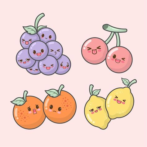 Kawaii, Cute Stickers Fruits, Cute Fruit Drawings Kawaii, Fruit Cute Drawing, Kawaii Fruit Drawing, Cute Fruit Art, Cute Fruits Drawings, Cute Fruit Doodles, Fruit Drawing Simple