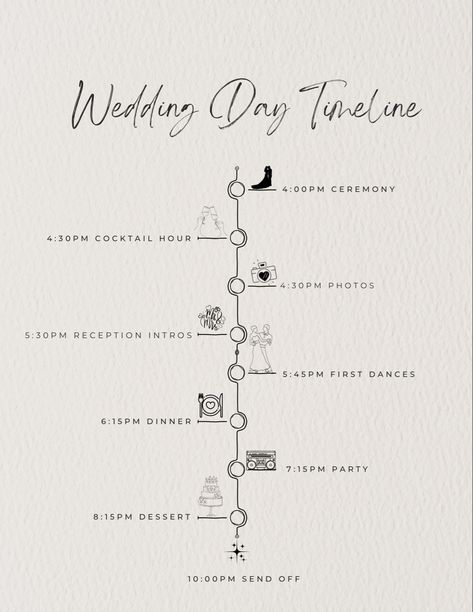 Wedding Invitations With Timeline, Wedding Timeline Cards For Guests, Wedding Invitation With Timeline, Invitation Timeline Wedding, Wedding Iterinary, Wedding Invite Information, Evening Wedding Schedule, Wedding Invite Itinerary, Simple Wedding Timeline