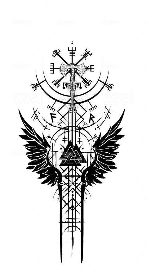 Valhalla,Viking Tattoo, Vikings's axe tatto, Wing Tattoo, Viking Alphabet, Tattoo for men Nordic Shoulder Tattoo Men, Nordic Writing Tattoo, Viking Calf Tattoo, Norse Inspired Tattoos, Hand Tattoo For Men Ideas, Norse Line Tattoo, Cool Calf Tattoos For Men, Viking Protection Rune Tattoo, Viking Arm Sleeve Tattoo