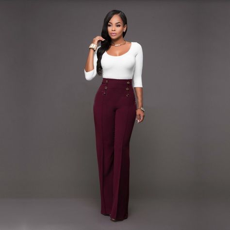 F00037626-403 Bas Large, Pants Bell Bottoms, Trouser Women, White Trouser, Party Night Club, Pants Women Fashion, Flare Trousers, Flared Pants, Ankle Length Pants