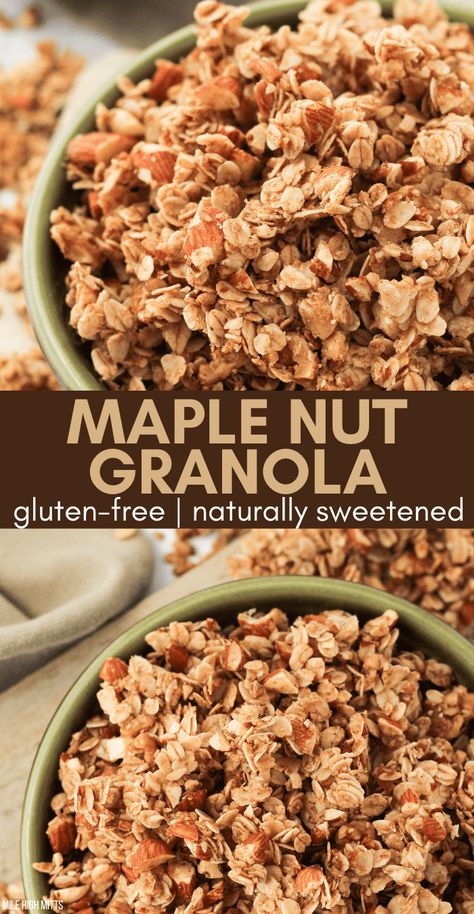 Granola Recipe With Maple Syrup, Maple Granola Recipe, Nut Granola Recipe, Healthy Homemade Granola Recipe, Easy Granola Recipe, Maple Granola, Homemade Granola Healthy, Maple Syrup Recipes, Granola Recipe Healthy