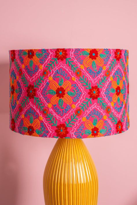 Maximalism, Embroidered Lampshade, Ian Snow, Bedroom Vibes, Yellow Lamp, Interesting Interiors, Orange Abstract, Eclectic Home, Dream House Decor