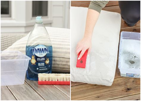 How to Clean your Outdoor Cushions + Pillows - Love Grows Wild Diy Patio Cushions, Outside Cushions, Clean Outdoor Furniture, Cleaning Outdoor Cushions, Diy Outdoor Cushions, Diy Patio Ideas, Beautiful Outdoor Furniture, Clean Patio, Furniture Cleaner