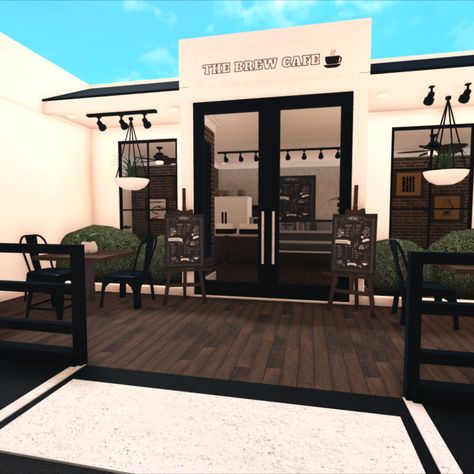 █▓▒▒░░░bloxburg build: the brew modern cafe░░░▒▒▓█ Cute Bloxburg Cafe Ideas Layout, Bloxburg Fancy Restaurant Layout, Bloxburg Buffet Ideas, Cute Cafe Ideas Bloxburg, Bloxburg Cafe Tables, Cute Bloxburg Resturants, Coffee Shop Layout Bloxburg, Blockburg Cafe Ideas, Restaurant Bloxburg Ideas Layout