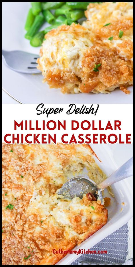 Discover the ultimate comfort food with this Million Dollar Chicken Casserole recipe. Packed with tender chicken, creamy sauce, and a golden cracker crust, it's the perfect dish for cozy nights in. Rita Cracker Chicken Casserole, Chicken Casserole Dinner Recipes, Chicken Casserole With Crackers, Delicious Chicken Casseroles, Family Casserole Recipes Healthy, Homemade Chicken Casserole, Easy Canned Chicken Casserole Recipes, Dishes Made With Rotisserie Chicken, Yum Yum Chicken Casserole