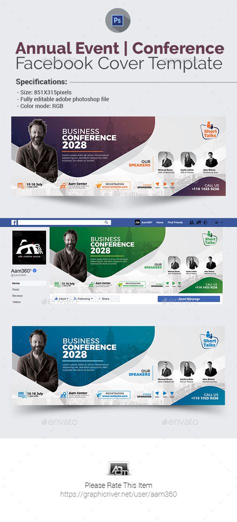 Event/Conference Facebook Cover Template PSD. Download here: https://graphicriver.net/item/eventconference-facebook-cover/22614221?ref=ksioks Facebook Cover Design, Cover Photo Design, Youtube Cover, Banner Design Layout, Youtube Business, Banner Design Inspiration, Facebook Cover Template, Facebook Design, Banner Ads Design