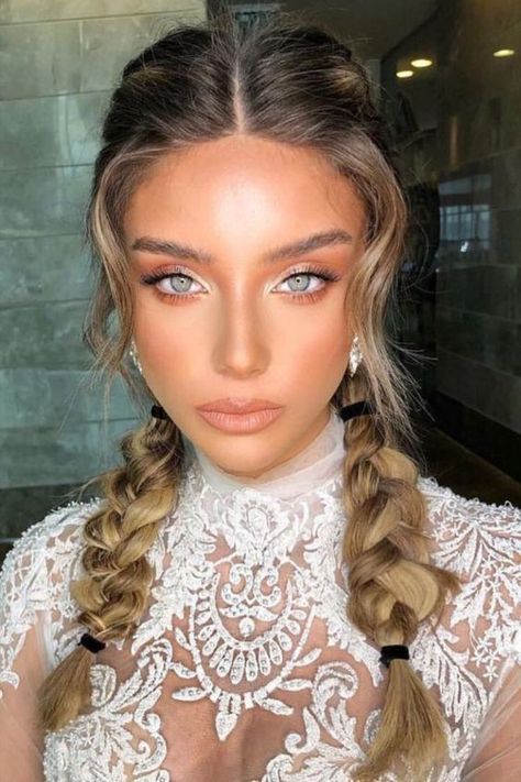 Boho glam wedding hairstyle and makeup! Wedding Hairstyles And Makeup, Bridesmaid Makeup Natural, Hairstyle Long Hair, Boho Glam Wedding, Boho Wedding Makeup, Boho Makeup, Fall Wedding Makeup, Wedding Makeup For Brunettes, Hairstyle Long