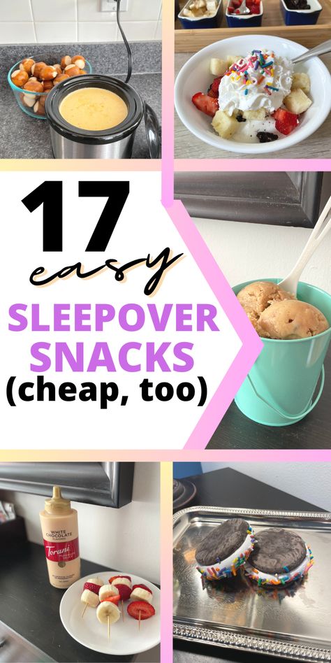 Easy Slumber Party Breakfast, Sleep Over Bed Ideas Sleepover, Sleepover Party Food Ideas, Midnight Feast Sleepover, Teenage Party Snacks, Pajama Party Snacks, Sleepover Appetizers, Teenager Sleepover Party Ideas, Food For A Sleepover