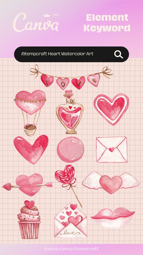 Heart Canva Elements, Valentines Day Elements, Coquette Canva Font, Pink Elements Canva, Pink Canva Elements, Canva Cute Elements, Pink Elements, Merry Christmas Font, Fonts To Download