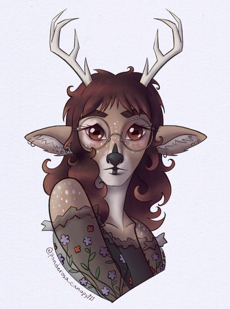 Deer Humanoid, Deer Ears Drawing, Deer Oc Human, Deer Hybrid Human, Deer Person, Half Human Half Animal, Deer Character, Deer Woman, Maze Art