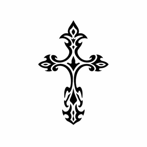 Tribal christian cross logo tattoo desig... | Premium Vector #Freepik #vector #christian #christian-religion #catholic-cross #christian-logo Cross Tattoo Outline, Traditional Cross Tattoo, Christian Logo Design, Cross Logo Design, Cross Pfp, Tattoo Design Stencil, Logo Tattoo Design, Christian Logo, Cruces Tattoo