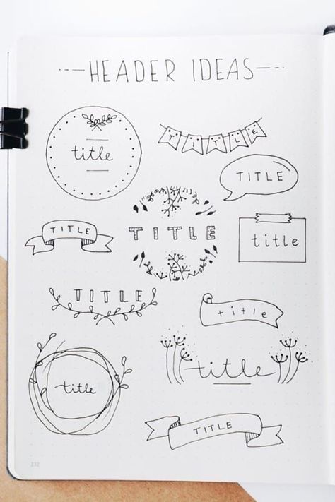 The ultimate collection of bullet journal header and title ideas for inspiration! #bulletjournal #bujoheader #bujoideas Journal Ideas Heading, Header For Projects, Title For Project Ideas, Planner Title Ideas, Circle Journal Ideas, Easy Headers For Notes, Hand Lettering Headers, Bujo Headers And Banners, Journal Caligraphy Ideas