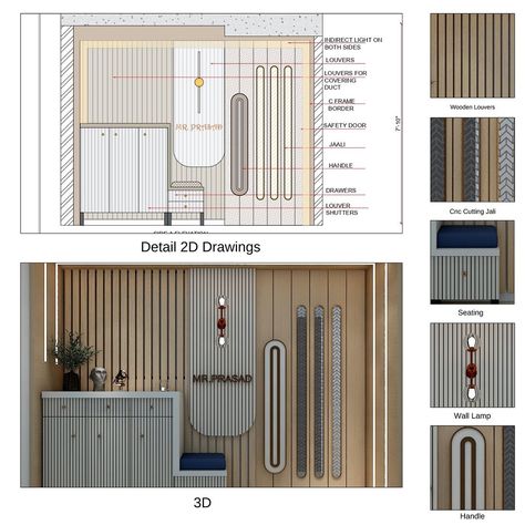 Design & Decor | Trusted Interior Design Studio | “Comprehensive Entrance Detail: Precise 2D and Stunning 3D Renderings” #interior #interiordesign #interiorstyled #entrance #entrancedecor… | Instagram Entrance Design Wall, Architectural Studio Design, Flat Entry Design, Entrance Interior Design Modern, Interior Design Details Drawing, Detail Drawing Interior, Main Entry Design, Passage Design Interiors, Entrance Panelling Design