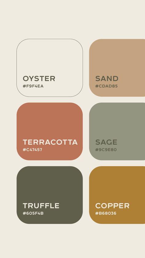 Warm Organic Color Palette for Mushroom & Wellness Brand by Perspektiiv Design Co. (Brand inspiration, brand inspo, color palette, color palette inspiration, warm organic color, brand color inspo, terracotta color palette, sage color palette, wellness branding, mushroom brand, graphic designer, brand studio, brand identity, pnw design studio, portland branding) Home Palette Color, Natural Tones Color Palette, Terracotta Outfit Color Combos, Earthtone Pallete Color, Terracotta And Sage Color Palette, Muted Green Palette, Cozy Pallete Color, Green Terra Cotta Color Palette, Comfortable Color Palette