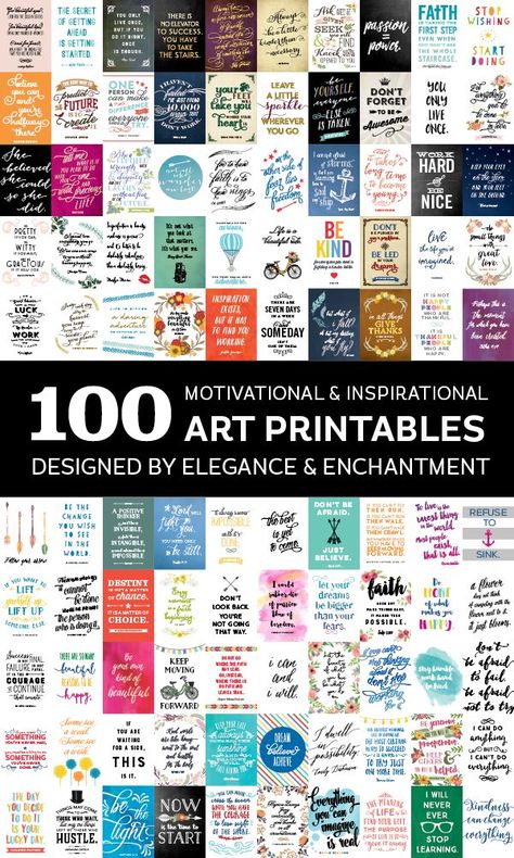 100 inspiring and motivational art printables, designed by Elegance and Enchantment. Sign up for a subscription to gain access to this growing library of designs, or take advantage of the free downloads that are shared every week! Positiva Ord, Teen Diy, Diy Buch, Motivation Monday, Inspirational Printables, Art Printables, Motivational Art, Printable Quotes, Free Downloads