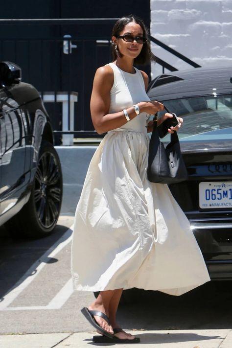 The Little White Dress - by Sogole Kane White Maxi Dress Outfit, White Dress Outfit Summer, Long Dress Outfits, Laura Harrier, Little White Dress, Maxi Dress Outfit, Pink Summer Dress, Mama Style, Summer Dress Outfits