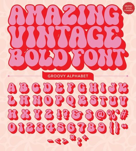 Amazing vintage retro bold font template... | Premium Vector #Freepik #vector #type #typography #typeface #typographic Retro Fonts Adobe, Retro Type Design, Retro Text Design, Vintage Typography Alphabet, Retro Font Alphabet 70s, Hippy Font, Preppy Fonts, Artsy Fonts, Retro Typeface