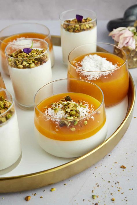 Muhallebi Amardeen Pudding, also known as Muhallabia Qamar al-din Pudding or apricot pudding, is a classic Middle Eastern and Mediterranean dessert that combines a silky smooth texture with a balance of sweet and tart apricot flavors. Every spoonful is comforting and delicious, making it the perfect treat for Ramadan, Easter, and every occasion in between! ... Ramadan Dessert Recipes, Sweets For Ramadan, Ramadan Sweets Arabic Dessert, Middle Eastern Dessert Recipes, Ramadan Food Recipes, Eid Recipe Ideas, Mediterranean Dessert Recipes, Pavlova Ideas, Mahalabia Recipe