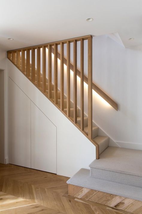 rogue designs interior designers Oxford and Cotswolds - work - interior design and architectural services from rogue designs oxford Stair Banister Ideas, Banister Ideas, Staircase Banister, تحت الدرج, Stair Banister, 2023 Bathroom, Staircase Storage, House Staircase, Stairs Design Interior