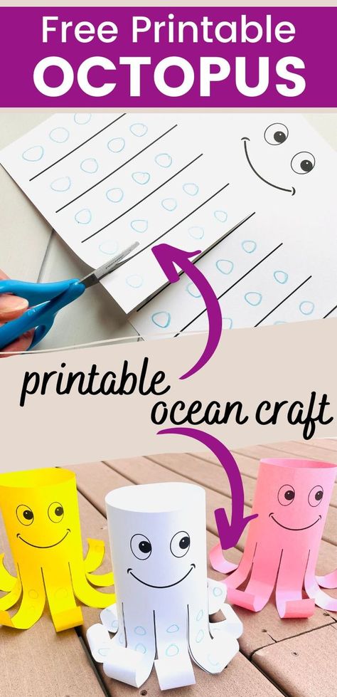 free printable octopus craft idea Octopus Template, Ocean Crafts Preschool, Ocean Animals Preschool, Beach Theme Preschool, Ocean Activities Preschool, Octopus Craft, Sea Animal Crafts, Craft For Preschool, Ocean Animal Crafts