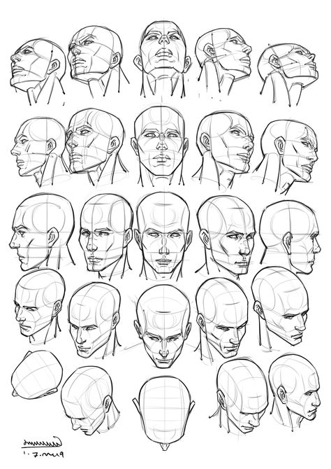 Practice by Pixel Brush ArtstudioDaily practice Human Drawing Pose Reference, Drawing Heads Looking Down, Mens Curly Hair Drawing Reference, Lanky Male Body Reference Drawing, Drawing Eyes From Different Angles, Looking Up To The Side Reference, 360 Body Reference, Low Angle Pose Reference Male, Face Porpotion Reference Drawing