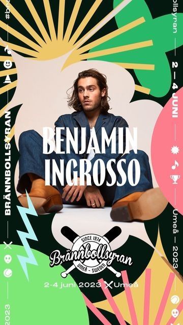 Another festival performance for Swedish singer, songwriter Benjamin Ingrosso this summer will be at Brannbollsyran on Friday 2nd June in Umeå! #festival #musicfestival #festivals4all #europeanfestival #sweden #umea #ultimatefestivalguide Umea, Festival Identity Design, Human Poster, European Festivals, Festival Logo, Summer Fest, Festival Guide, Festival 2023, Festival Design