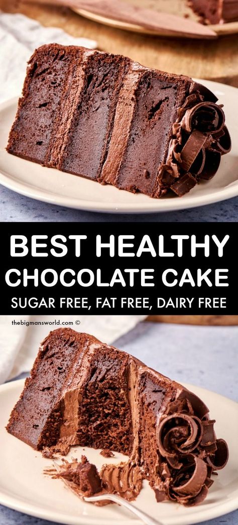 Fat Free Desserts, Sugar Free Cake Recipes, Fat Free Recipes, Sugar Free Deserts, Dairy Snacks, Healthy Chocolate Cake, Low Fat Desserts, Low Sugar Desserts, Sugar Free Baking