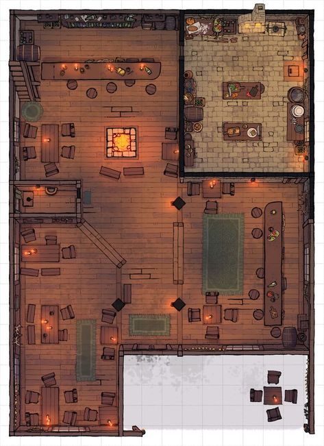 The Twilight Tavern Battle Map Fantasy Inn, Dnd Room, Interior Concept Art, Fantasy City Map, Dnd World Map, Building Map, Building Interior, Battle Map, Dungeons And Dragons Memes