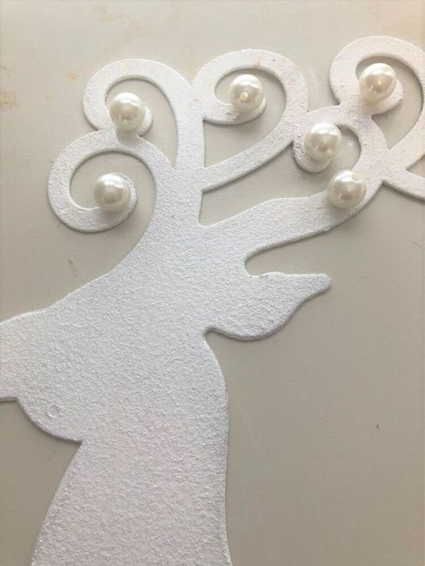 Dollar Tree Reindeer Diy, Dollar Tree Reindeer, Reindeer Diy, Glitter Reindeer, Dollar Tree Christmas Decor, Silver Christmas Tree, White Spray Paint, Dollar Tree Christmas, Reindeer Ornaments