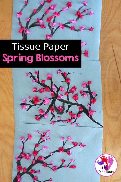 Early Spring Crafts Preschool, Cherry Blossom Tree Art For Kids, Spring Flowers Kids Craft, Spring Crafts For School Age, Early Spring Crafts, Spring Tissue Paper Crafts, Cherry Blossom Craft Preschool, Spring Crafts For Children, Spring Craft Elementary School