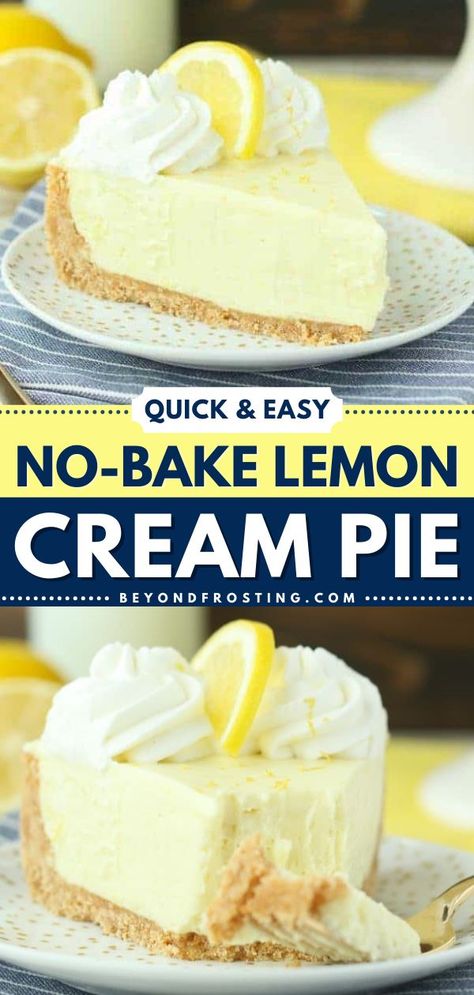 Quick and Easy No-Bake Lemon Cream Pie, no bake desserts, spring, summer desserts, easy to make sweet treats Nilla Wafer Crust, Easy Lemon Pie, No Bake Lemon Pie, Easy Cream Pie, Lemon Cream Pie, Cream Pie Filling, Lemon Pie Recipe, Lemon Cream Pies, Easy Pie Recipes