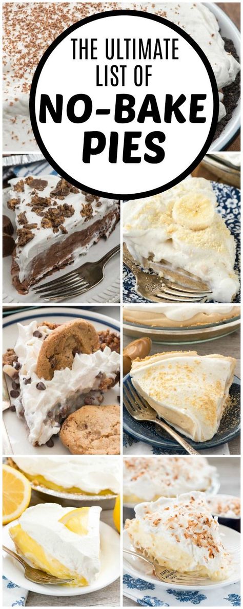 This is the ultimate list of No-Bake Pie Recipes! Find a ton of easy pie recipes, from Peanut Butter No-bake pie to chocolate and lemon and so many more no bake recipes! Pie, No Bake Recipes, No Bake Pie, Baking Recipes Pie, Dessert Pie Recipes, Favorite Pie Recipes, Peanut Butter No Bake, Bake Recipes, Easy Pie Recipes