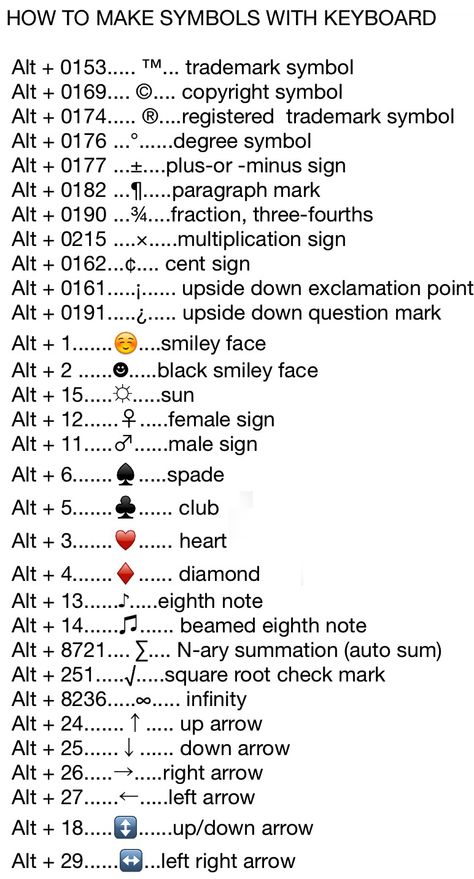 Make Symbols w keyboard Symbols With Keyboard, Typing Hacks, Computer Keyboard Shortcuts, Keyboard Symbols, Keyboard Hacks, Computer Tricks, Computer Shortcut Keys, Nyttige Tips, Computer Hacks