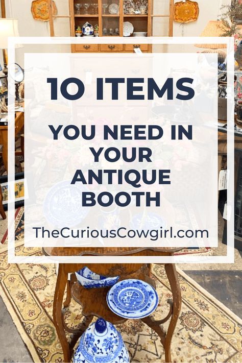 If you follow me on Instagram (@thecuriouscowgirl), you have seen all the behind the scenes of setting up not one, but two Antique Mall Booths. I never thought Will and I would have one booth, much less two. But, here we are! And we have learned a LOT about what works best for display, tagging, and other tasks we deal with all the time! In this post, I’m telling you How to Set Up Antique Mall Booths, and giving you all my best tips, sources and recommendations. Flea Market Booth Display Ideas, Antique Booth Ideas Staging, Antique Booth Design, Vintage Booth Display Ideas, Antique Mall Booth Ideas, Vintage Markets Display, Antique Shop Display, Vintage Market Booth, Vintage Shop Display