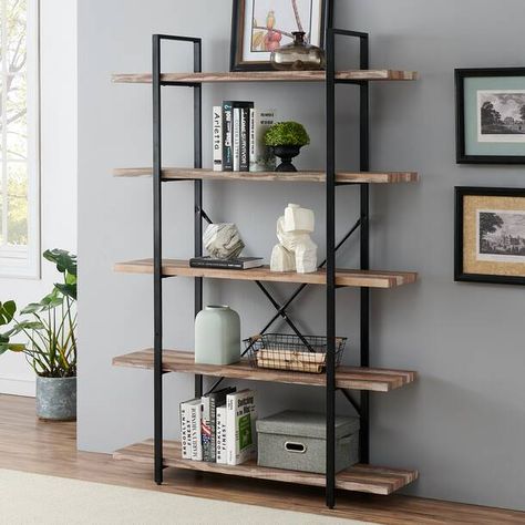 Trent Austin Design® Castellon 68'' H x 36'' W Metal Etagere Bookcase & Reviews | Wayfair Industrial Bookcases, Industrial Bookshelf, Metal Shelving Units, Open Bookshelves, Vintage Industrial Style, Etagere Bookcase, Wood Bookcase, Wood Floating Shelves, Shelf Design