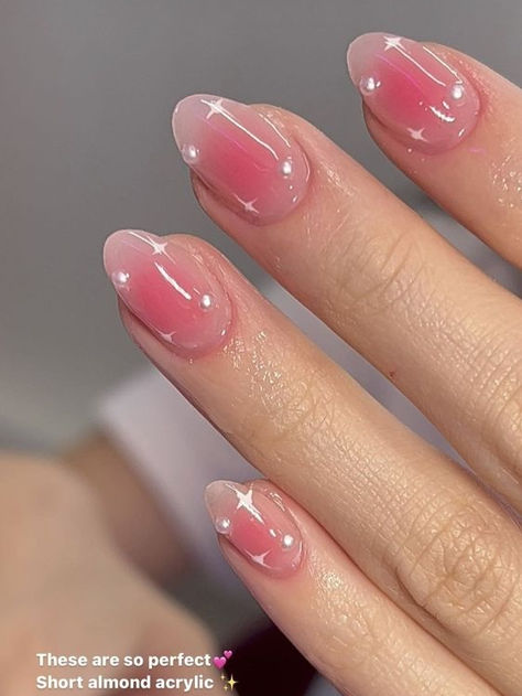 Korean blush nails Natural Nail Inspired, Easy Korean Nail Designs, Pink Blush Nails Short, Short Nail Designs For Work, Blush Nails Korean Short, Pink Blush Nails Korean, Almond Korean Nails Designs, Blush Nails With Charms, Korean Inspired Nail Art