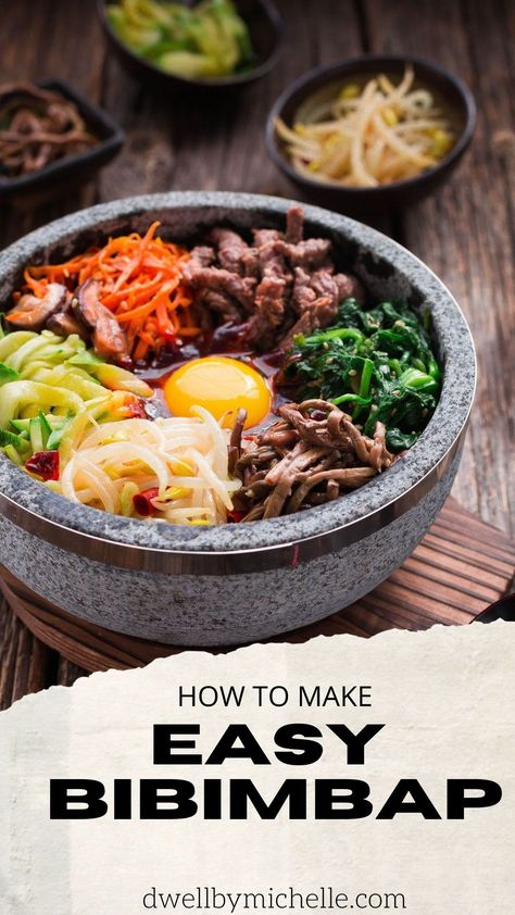 Korean Bimbap Bowls Recipe, Bibimbap Bowl Recipe, Authentic Bibimbap Recipe, Bibimpab Bowl, Be Bim Bop Recipe, Bip Bop Recipe, Korean Bim Bap, Rice Bowls Korean, Homemade Bibibop Bowls