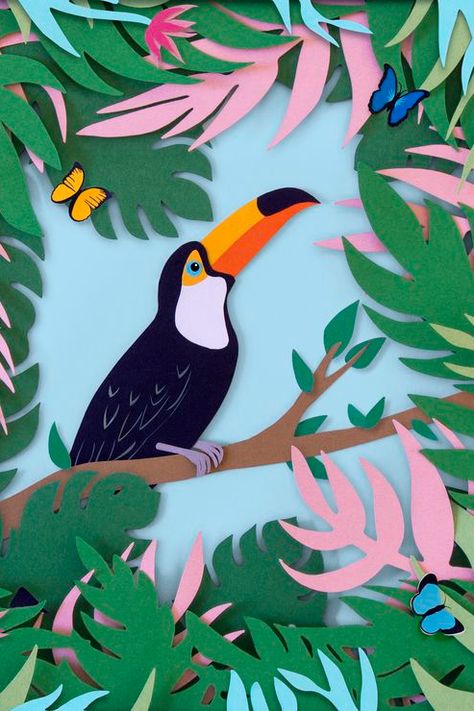 Construction Paper Art, Toucan Illustration, Paper Petals, Paper Art Diy, Paper Daisies, Paper Lotus, Toucan Art, Cut Out Art, Jungle Illustration