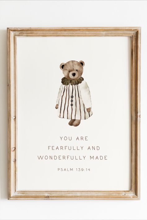 Vintage Scripture Decor, Woodland Nursery, Baby Room, Christian Nursery Wall Art, Psalm 139:14, Baby Bible Verse Print Bible Verse In Nursery, Nursery Framed Art, Prints For Baby Room, Bible Verse For Nursery Wall Decor, Bible Verse Posters Wall Art, Bible Themed Nursery, Bible Verse For Nursery, Nursery Wall Prints, Christian Baby Shower Ideas