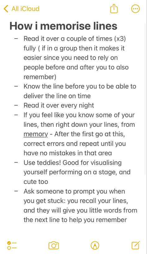 Line Memorization Tips, Acting Drawing Ideas, Script Film Scene, How To Remember Lines For A Play, How To Write A Musical Script, How To Write A Monologue, Memorization Techniques Acting, How To Make A Movie Script, Comedic Monologues From Movies