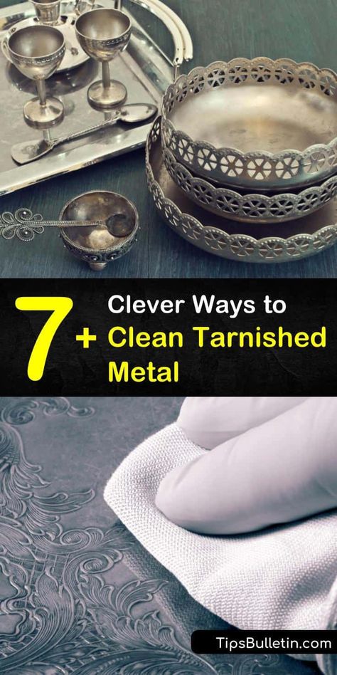 Learn how to remove tarnishing from metal surfaces using ingredients at home. Clean silver with warm water, aluminum foil, and baking soda, and remove tarnish and grime from metal with toothpaste, lemon juice, and a toothbrush. #cleaningtarnishedmetal #tarnished #metal #cleaner #metaltarnish Silver Cleaner Diy, Clean Tarnished Silverware, How To Clean Pewter, Baking Powder For Cleaning, Cleaning Tarnished Silver, Tarnished Silver Jewelry, How To Clean Brass, Baking Soda Benefits, How To Clean Silver