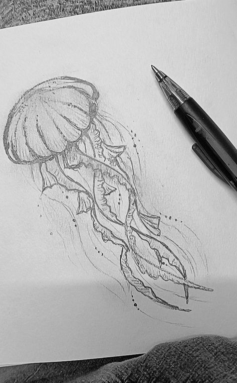 Drawing Inspo Jellyfish, Aesthetic Pics To Draw, Drawing Of A Jellyfish, Jellyfish Pencil Drawing, Jellyfish Pen Drawing, Jellyfish Aesthetic Drawing, Cool Things To Sketch Creative, Jellyfish Sketch Simple, Drawing Ideas Jellyfish