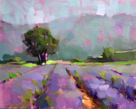 The Lavender Field by Trisha Adams Trisha Adams Paintings, Art Paintings Ideas, Abstract Art Paintings, Paintings Ideas, Abstract Art Paintings Acrylics, Abstract Art Painting Techniques, Pastel Landscape, Lavender Field, Abstract Art Landscape