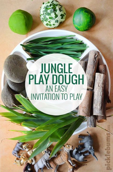 Jungle Play Dough - an easy invitation to play which also makes a fabulous gift! Jungle Activities, Preschool Jungle, Forest Crafts, Theme Garden, Dough Ideas, Jungle Thema, Dear Zoo, Rumble In The Jungle, Playdough Activities