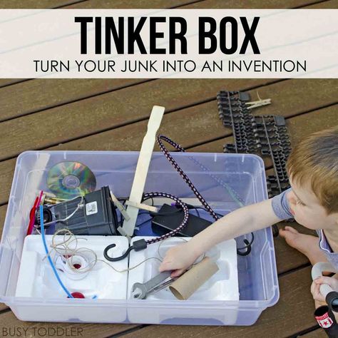 Tinker Box Inventor’s Kit Tinkering Space, Toddler Entertainment, Tinker Box, Tinker Toys, Preschool Stem, Toddler Homeschool, Video Game Party, Easy Activities, Busy Toddler