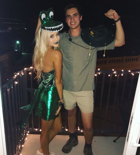 Steve Irwin & Crocodile Halloween Costume- Complete DIY Womens Crocodile Costume, Steve Irwin Costume Couple, Aussie Icon Costume, Crocodile Halloween Costume, Crocodile Hunter Couple Costume, Steve Erwin And Crocodile Costume, Steve Irwin And Crocodile Costume, Alligator Costume Women, Crocodile Costume Women