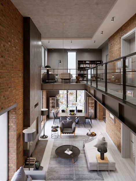 Contemporary Apartment Living Room, Asma Kat, Loft House Design, Modern Appartement, Open Kitchen And Living Room, Casa Loft, Industrial Home Design, Interior Design Per La Casa, Loft Interiors